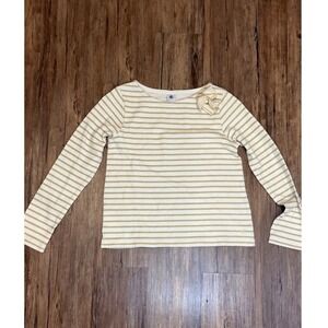Petit‎ Bateau Girls Top 10A Cream Gold Stripe Long Sleeve Bow Christmas Classy